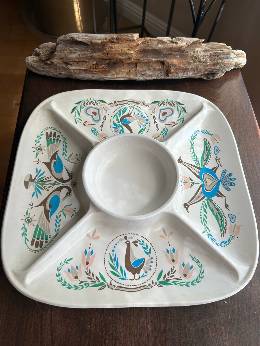 Waverly Melamine Serving Tray PA Dutch Symbol Distelfink Peacock Dove Tulip